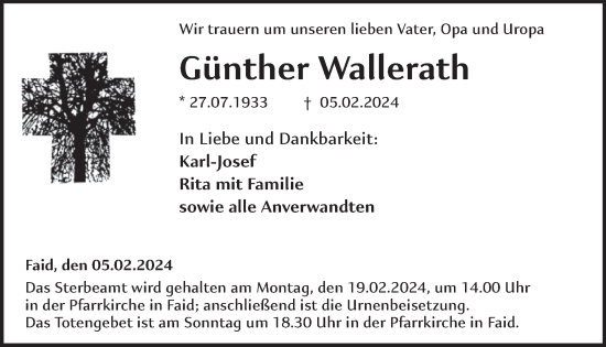 Traueranzeige von Günther Wallerath von WochenSpiegel