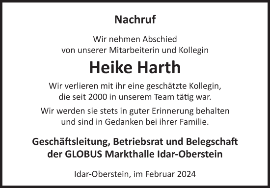 Traueranzeige von Heike Harth von WochenSpiegel