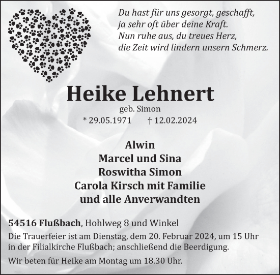 Traueranzeige von Heike Lehnert von WochenSpiegel