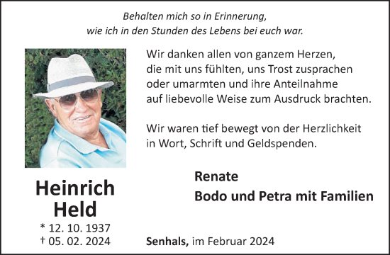 Traueranzeige von Heinrich Held von WochenSpiegel