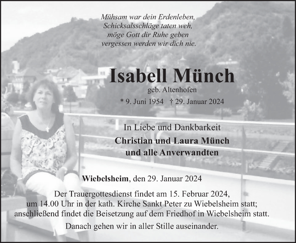  Traueranzeige für Isabell Münch vom 10.02.2024 aus WochenSpiegel
