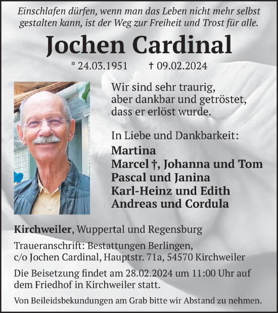 Traueranzeige von Jochen Cardinal von WochenSpiegel