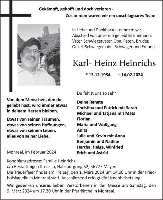 Traueranzeige von Karl-Heinz Heinrichs von WochenSpiegel