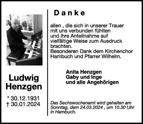 Traueranzeige von Ludwig Henzgen von WochenSpiegel