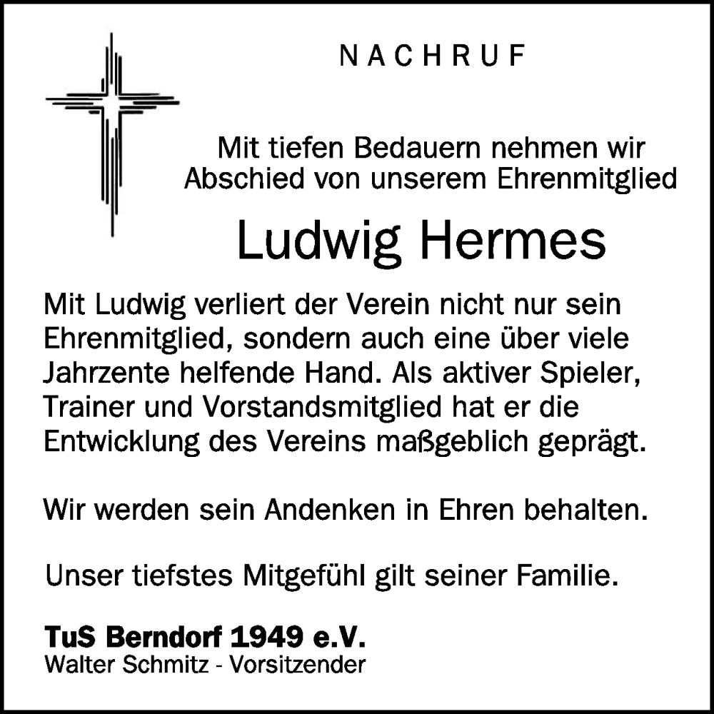 Traueranzeige für Ludwig Hermes vom 03.02.2024 aus WochenSpiegel