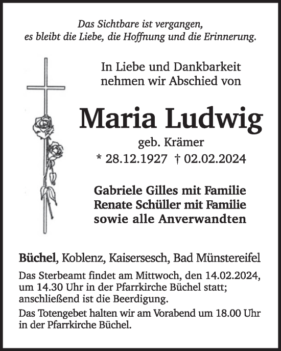 Traueranzeige von Maria Ludwig von WochenSpiegel