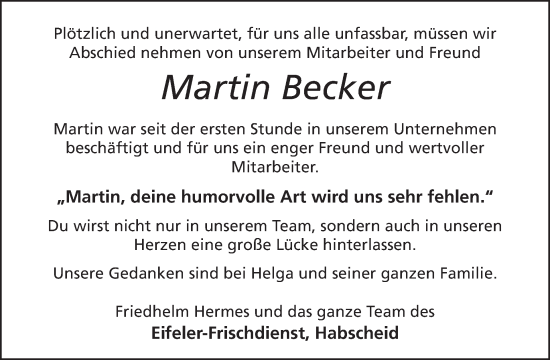 Traueranzeige von Martin Becker von WochenSpiegel