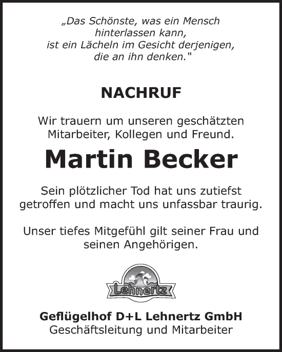 Traueranzeige von Martin Becker von WochenSpiegel