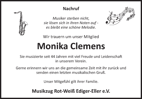 Traueranzeige von Monika Clemens von WochenSpiegel