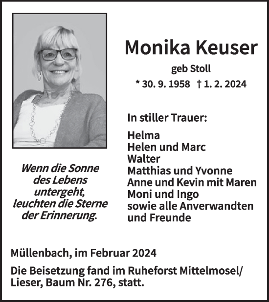 Traueranzeige von Monika Keuser von WochenSpiegel