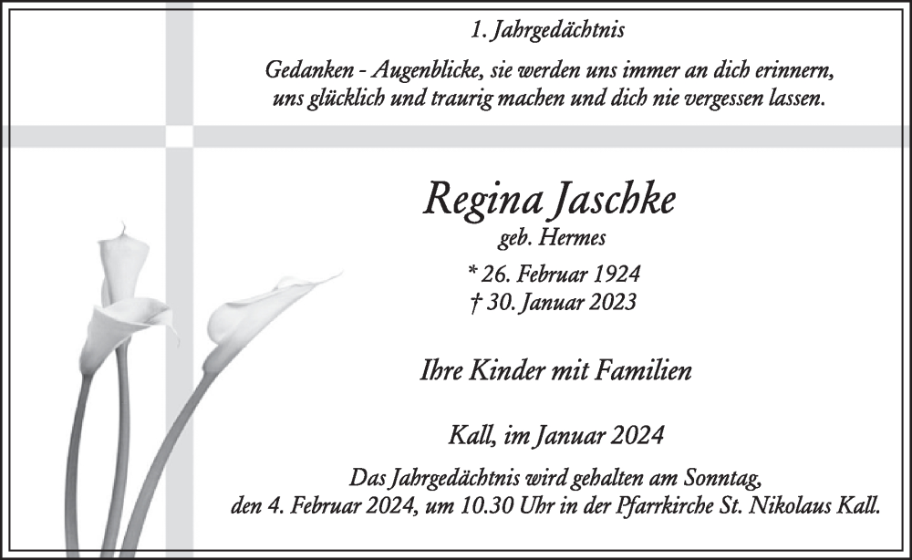  Traueranzeige für Regina Jaschke vom 24.01.2024 aus WochenSpiegel