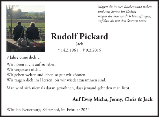 Traueranzeige von Rudolf Pickard von WochenSpiegel