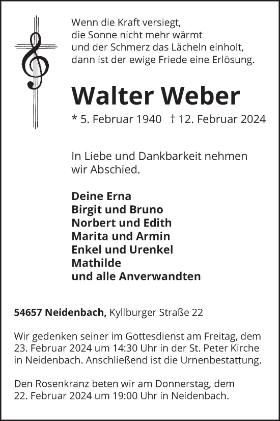 Traueranzeige von Walter Weber von WochenSpiegel
