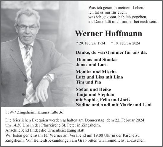 Traueranzeige von Werner Hoffmann von WochenSpiegel