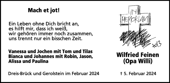 Traueranzeige von Wilfried Feinen von WochenSpiegel