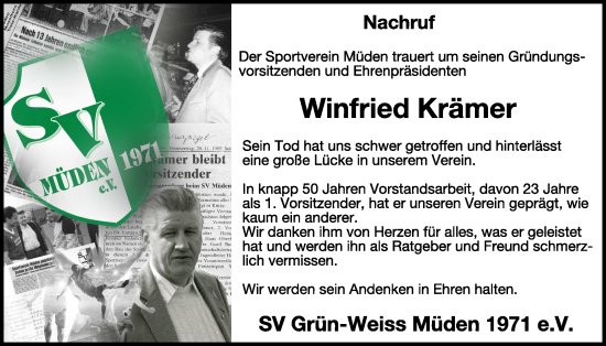 Traueranzeige von Winfried Krämer von WochenSpiegel