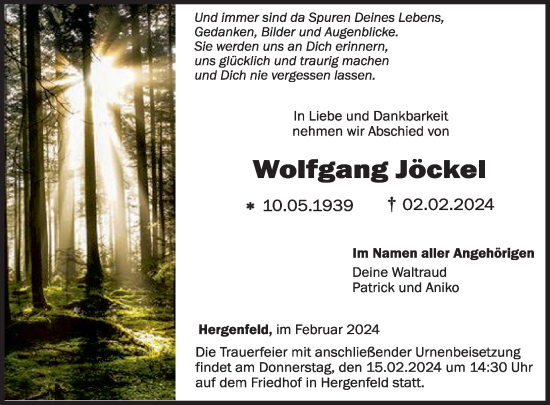 Traueranzeige von Wolfgang Jöckel von WochenSpiegel