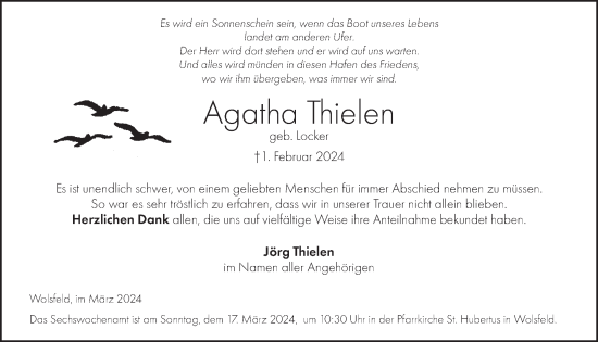 Traueranzeige von Agatha Thielen von WochenSpiegel