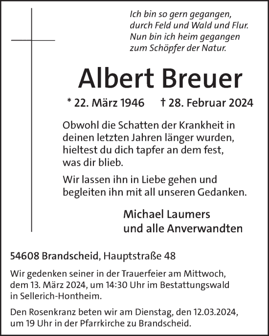 Traueranzeige von Albert Breuer Breuer von WochenSpiegel