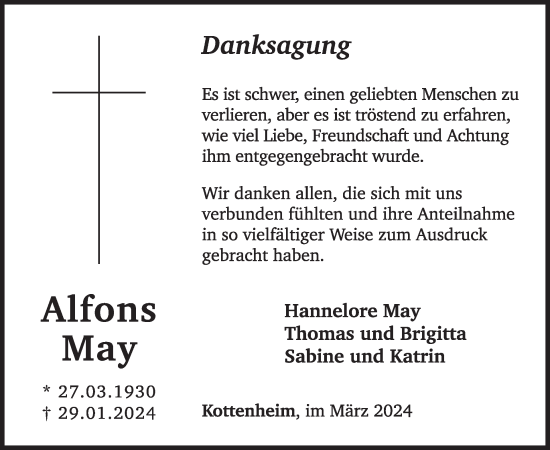 Traueranzeige von Alfons May von WochenSpiegel