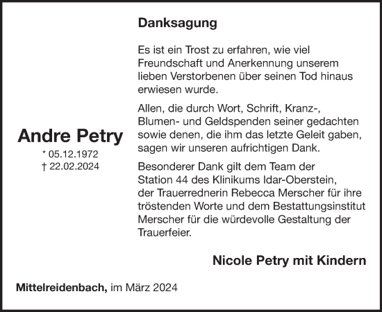 Traueranzeige von Andre Petry von WochenSpiegel