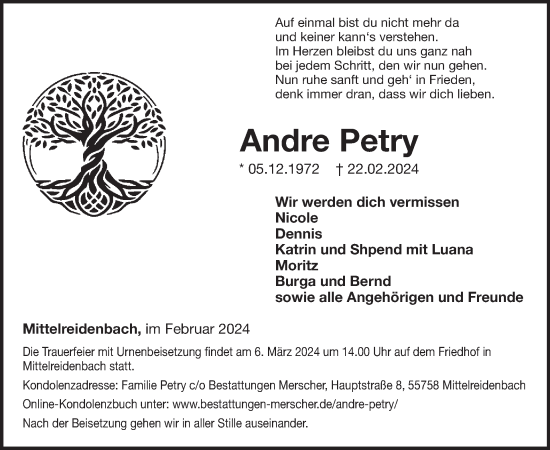 Traueranzeige von Andre Petry von WochenSpiegel