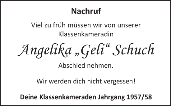 Traueranzeige von Angelika Schuch von WochenSpiegel