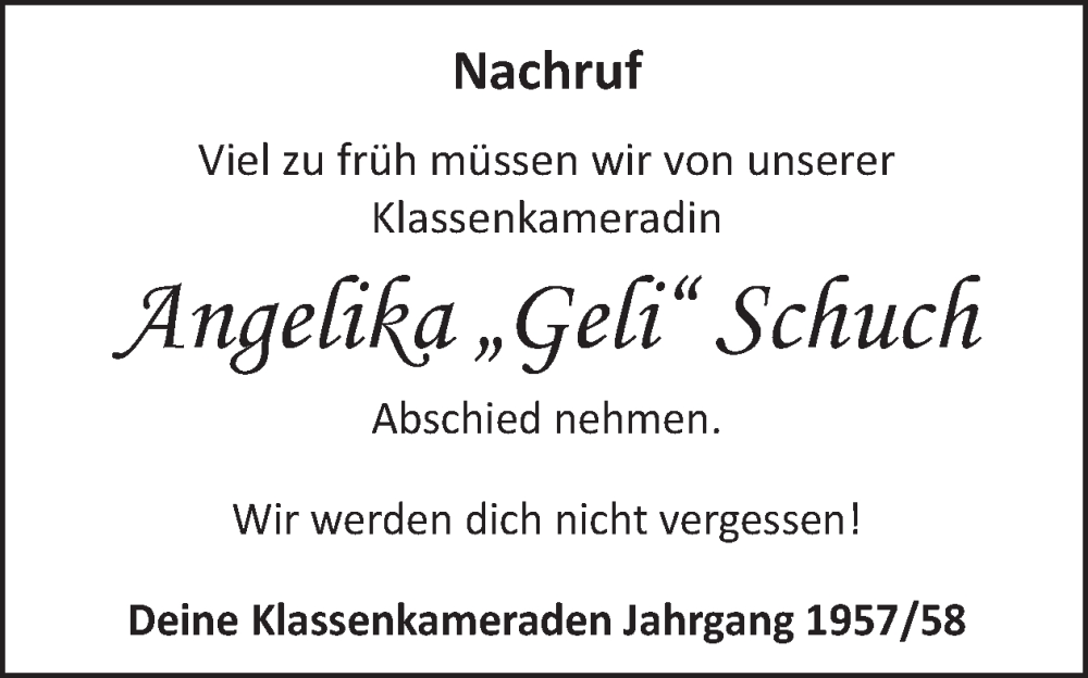  Traueranzeige für Angelika Schuch vom 02.03.2024 aus WochenSpiegel