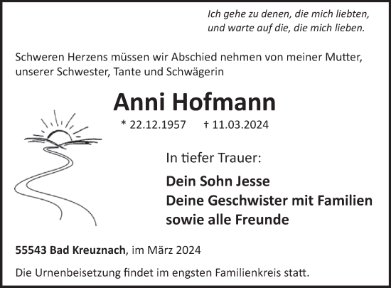 Traueranzeige von Anni Hofmann von WochenSpiegel