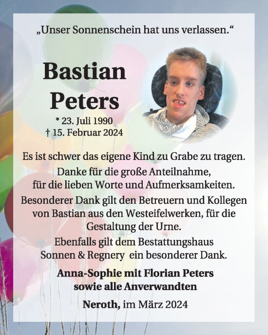 Traueranzeige von Basian Peters von WochenSpiegel
