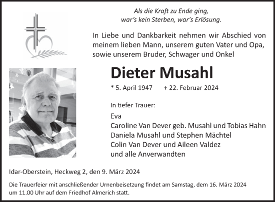 Traueranzeige von Dieter Musahl von WochenSpiegel