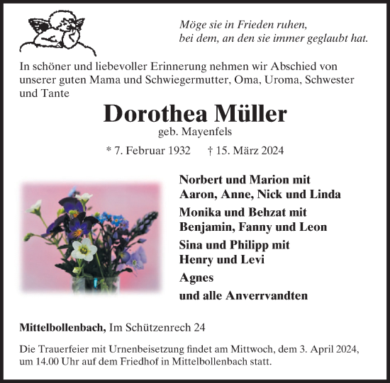 Traueranzeige von Dorothea Müller von WochenSpiegel