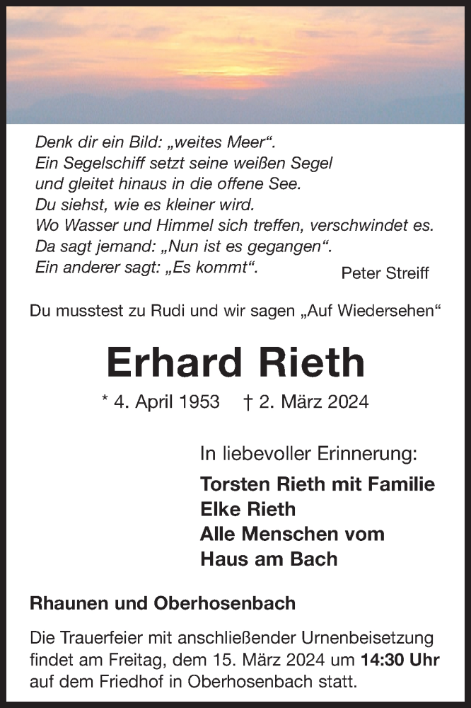  Traueranzeige für Erhard Rieth vom 09.03.2024 aus WochenSpiegel