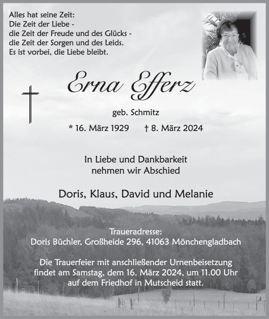 Traueranzeige von Erna Effertz von WochenSpiegel