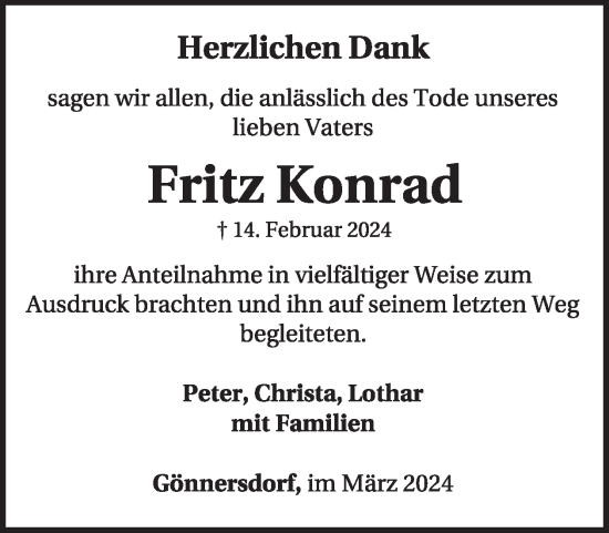Traueranzeige von Fritz Konrad von WochenSpiegel