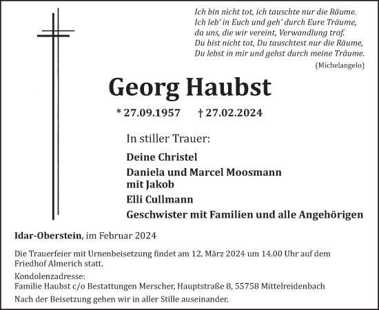 Traueranzeige von Georg Haubst von WochenSpiegel