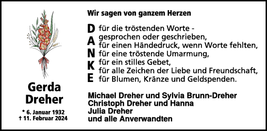 Traueranzeige von Gerda Dreher von WochenSpiegel