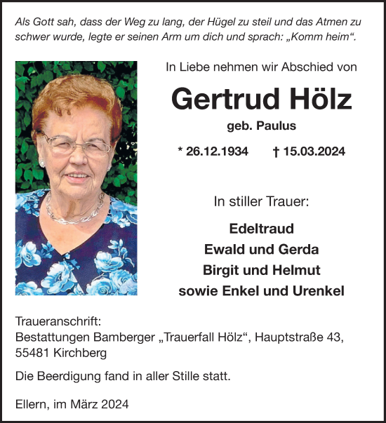 Traueranzeige von Gertrud Hölz von WochenSpiegel