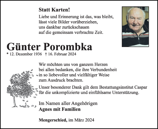Traueranzeige von Günter Porombka von WochenSpiegel