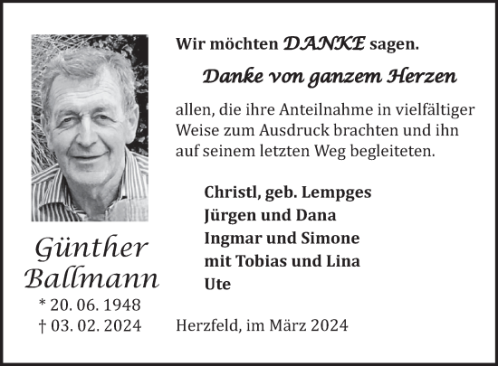 Traueranzeige von Günther Ballmann von WochenSpiegel