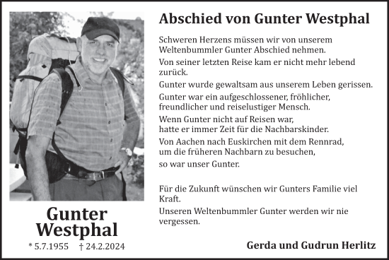 Traueranzeige von Gunter Westphal von WochenSpiegel