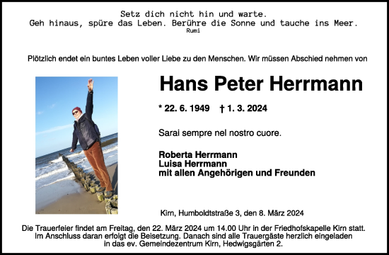 Traueranzeige von Hans Peter Herrmann von WochenSpiegel