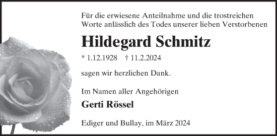 Traueranzeige von Hildegard Schmitz von WochenSpiegel