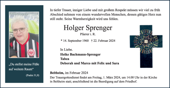 Traueranzeige von Holger Sprenger von WochenSpiegel