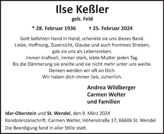 Traueranzeige von Ilse Keßler von WochenSpiegel