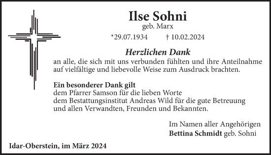 Traueranzeige von Ilse Sohni von WochenSpiegel