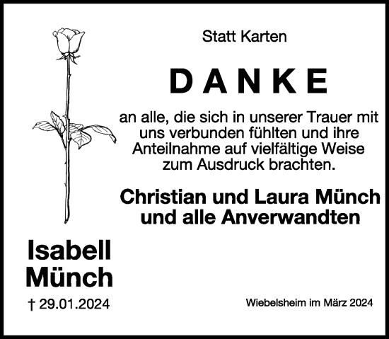 Traueranzeige von Isabell Münch von WochenSpiegel