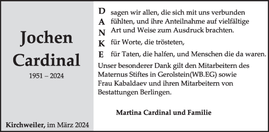 Traueranzeige von Jochen Cardinal von WochenSpiegel