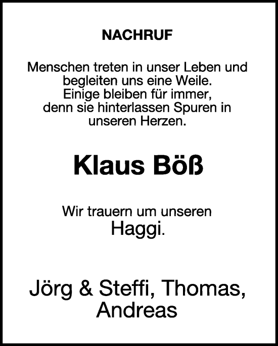 Traueranzeige von Klaus Böß von WochenSpiegel