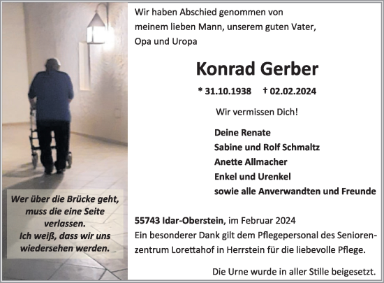 Traueranzeige von Konrad Gerber von WochenSpiegel